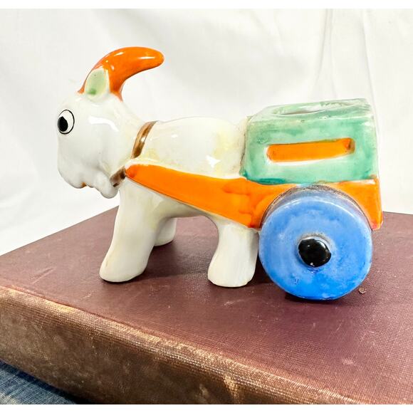 Ceramic Lusterware Goat Cart Pin Cushion | Japan | Lusterware | Goat Pin Cushion - Picture 4 of 9